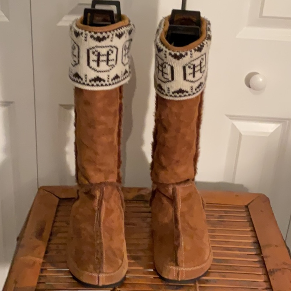 Cream and Brown Boots with Decorative Cuff Accents